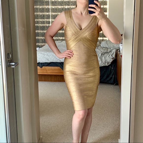 Herve Leger Dresses & Skirts - Herve Leger Gold Metallic Foil dress Herve Leger Dresses & Skirts - Herve Leger Gold Metallic Foil dress